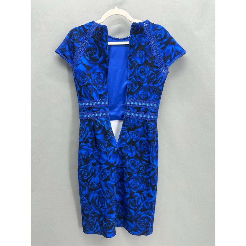 Tadashi Shoji Blue Rose Neoprene Sheath Dress‎ Size 2 Knee Length Party Glam - Picture 8 of 12